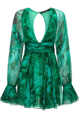 Roberto Cavalli Malachite printed silk chiffon dress