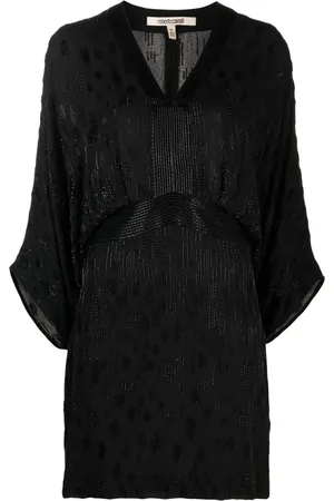 Roberto Cavalli Bead-embellished short silk dress
