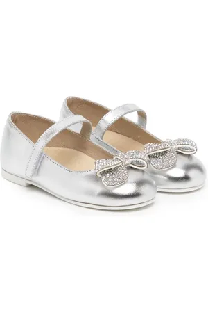 Babywalker Metallic crystal-bow ballerina shoes