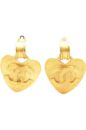 CHANEL 1995 Plated CC Heart Drop Clip On Earrings costume earrings