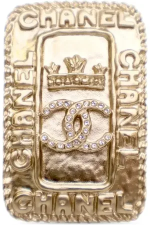 CHANEL 20th Century Plated CC Crystal Crown Brooch costume brooch