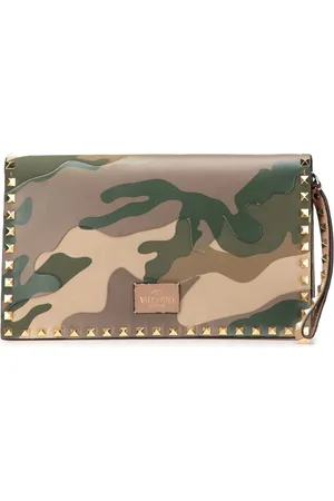 VALENTINO GARAVANI 2000-2017 Canvas and Nappa Camouflage Rockstud Wristlet clutch bag