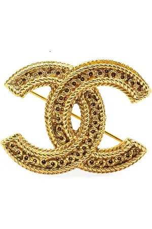 CHANEL 1970-1980 Plated CC Brooch costume brooch