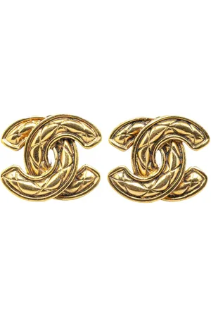 CHANEL 1970-1980 Plated CC Quilted Clip On Earrings costume earrings