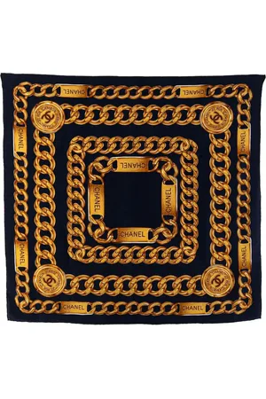CHANEL 20th Century CC Medallion Chain Print Silk Scarf scarves
