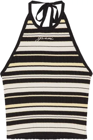 Ganni Logo-embroidered striped cropped top
