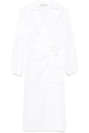 BLUMARINE Rose-appliqué poplin midi dress