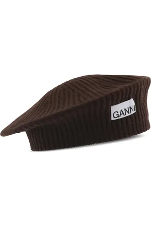 Ganni Logo-appliqué ribbed beret