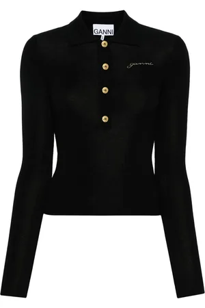 Ganni Logo-embroidery merino polo shirt