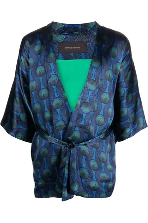 OZWALD BOATENG Short geometric-print tie-waist jacket