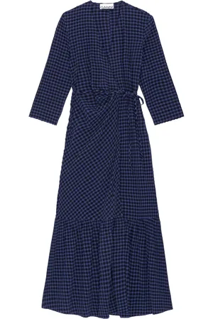 Ganni Gingham-check pattern wrap midi dress