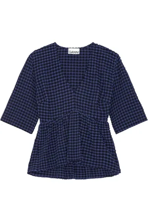 Ganni Seersucker-texture peplum blouse