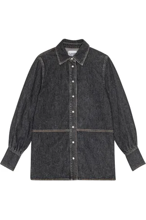 Ganni Sequin-logo chambray shirt