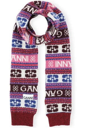 Ganni Logo-appliqué patterned-intarsia scarf