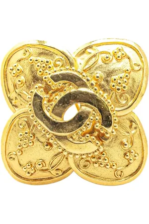 CHANEL 1996 Plated CC Clover Brooch costume brooch