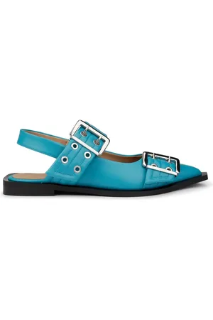 Ganni Buckled-strap flat pumps