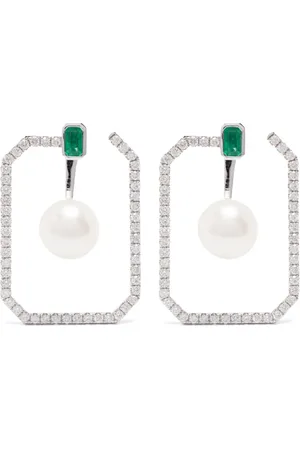 Shay 18K white gold multi-stone octagon hoop earrings