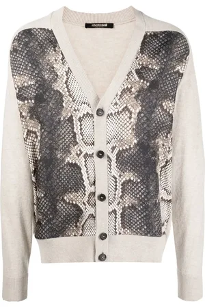 Roberto Cavalli Snakeskin-print panelled cardigan
