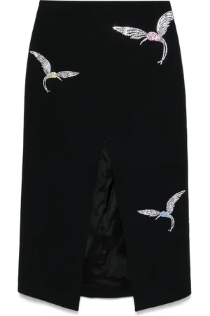 DAVID KOMA Rhinestone hummingbird midi skirt