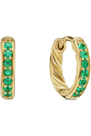 David Yurman 18kt yellow Petite Pavé emerald huggie earrings