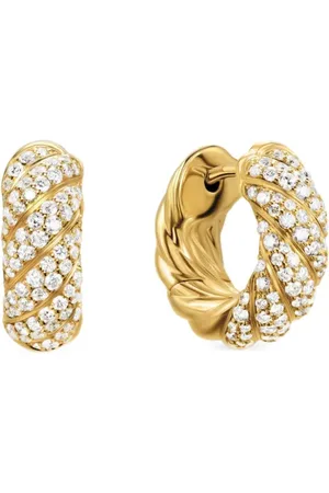 David Yurman 18kt yellow Sculpted Cable diamond hoop earrings