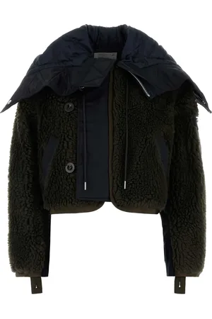 SACAI Two-tone teddy and nylon bomber jacket