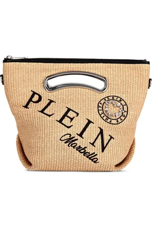Philipp Plein Medium logo-embroidered raffia tote bag