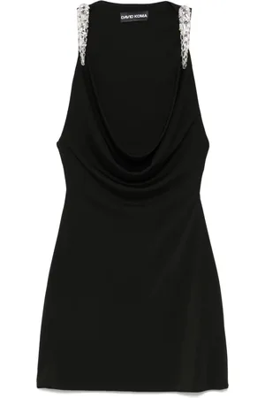 DAVID KOMA Crystal-claws cowl-neckline mini dress