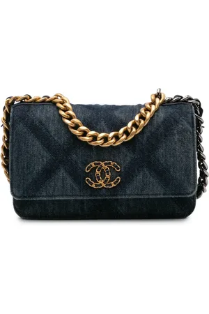 CHANEL 2021-2024 Denim Stitched 19 Flap Wallet On Chain crossbody bag