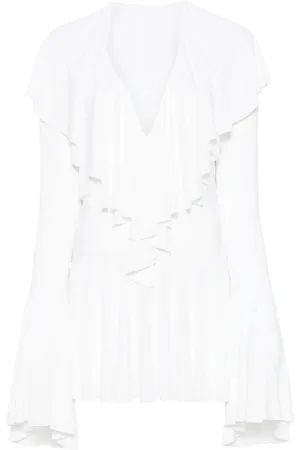Norma Kamali Long-sleeve deep V-neck mini dress