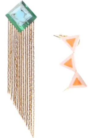 Fendi 20th Century Plated Enamel Mismatched Drop Push Back Earrings costume earrings