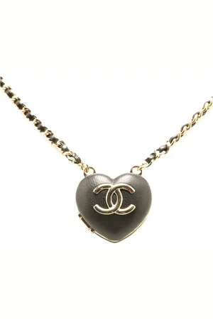 CHANEL 2010-2024 Lambskin CC Heart Mirror Locket Pendant Necklace costume necklace