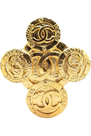 CHANEL 1980-1990 Plated CC Clover Brooch costume brooch