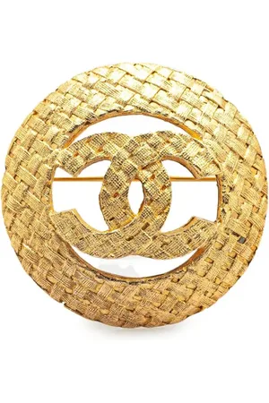 CHANEL 1980-1990 Plated CC Round Woven Brooch costume brooch