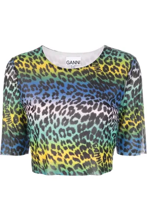 Ganni Leopard-print crop T-shirt