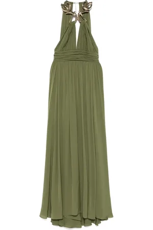 Elie saab Metallic-neck silk maxi dress