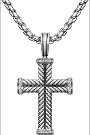 David Yurman Sterling Chevron Cross diamond pendant (33.5mm)