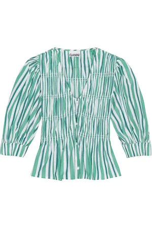 Ganni Striped organic cotton blouse