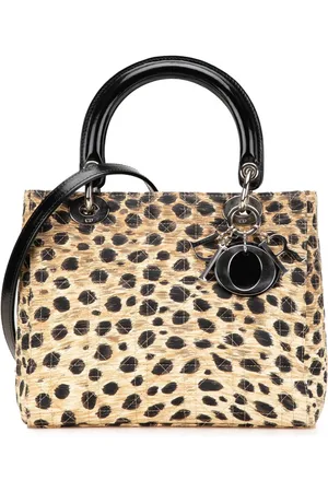 Dior 1997 Medium Canvas Cannage Leopard Print Lady Dior satchel