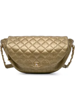 CHANEL 2019 Quilted Croc Embossed Metallic Calfskin Easy Trip belt bag