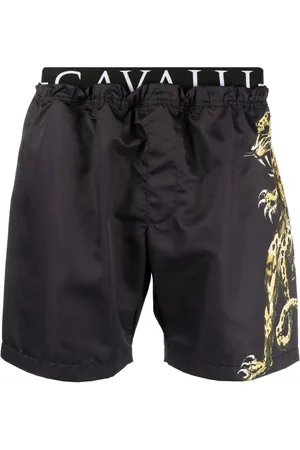 Roberto Cavalli Jaguar print logo-waistband swim shorts