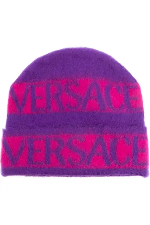 VERSACE Logo-print brushed-effect beanie