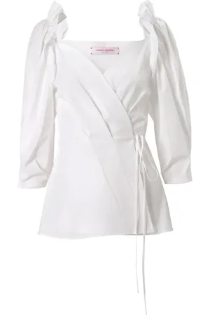 Carolina Herrera Bishop-sleeve tied-waist top