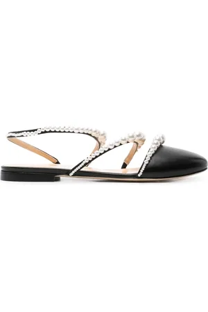 Mach & Mach Pearl-embellished leather ballerina shoes