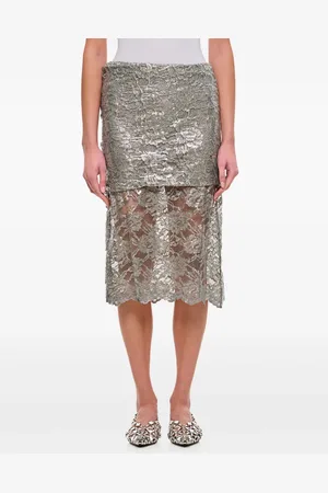 The Attico Lace overlay metallic-sheen skirt