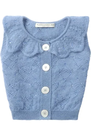 Alessandra Rich Ruffled-neck crop knitted top