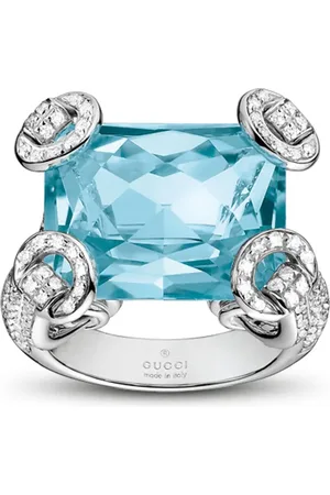 Gucci 18K white gold Horsebit-detail topaz and diamond ring