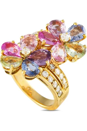 Bvlgari 18K yellow Flower diamond and sapphire ring