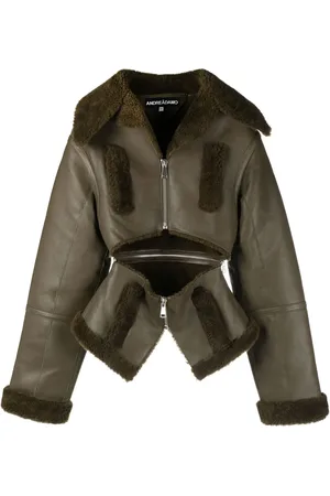ANDREADAMO Cut-out shearling-trim leather jacket