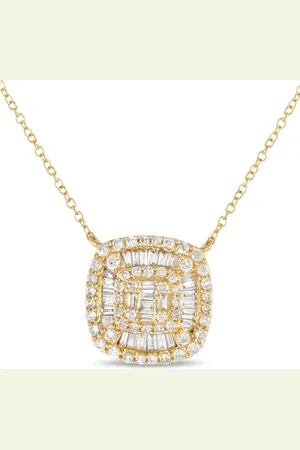 LB Exclusive 14K yellow Cluster Cushion diamond necklace